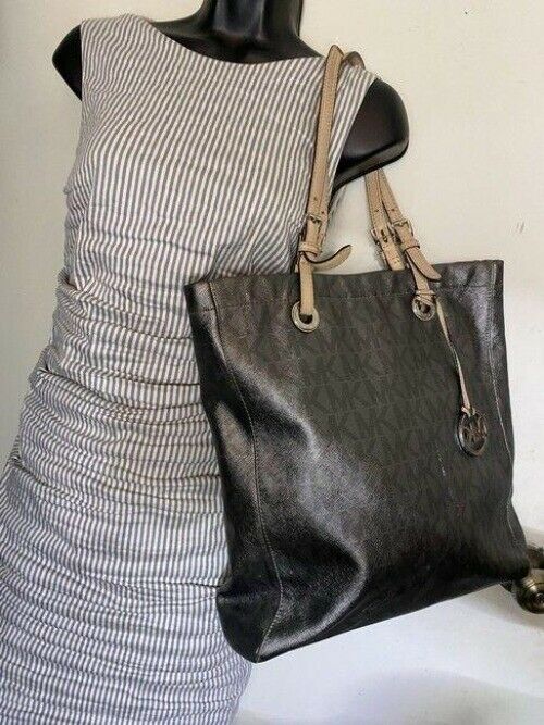 michael kors bag all over logo grey silver leather tote