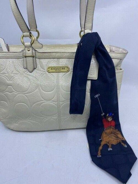 coach w w detachable specialty tie accent cream shoulder bag