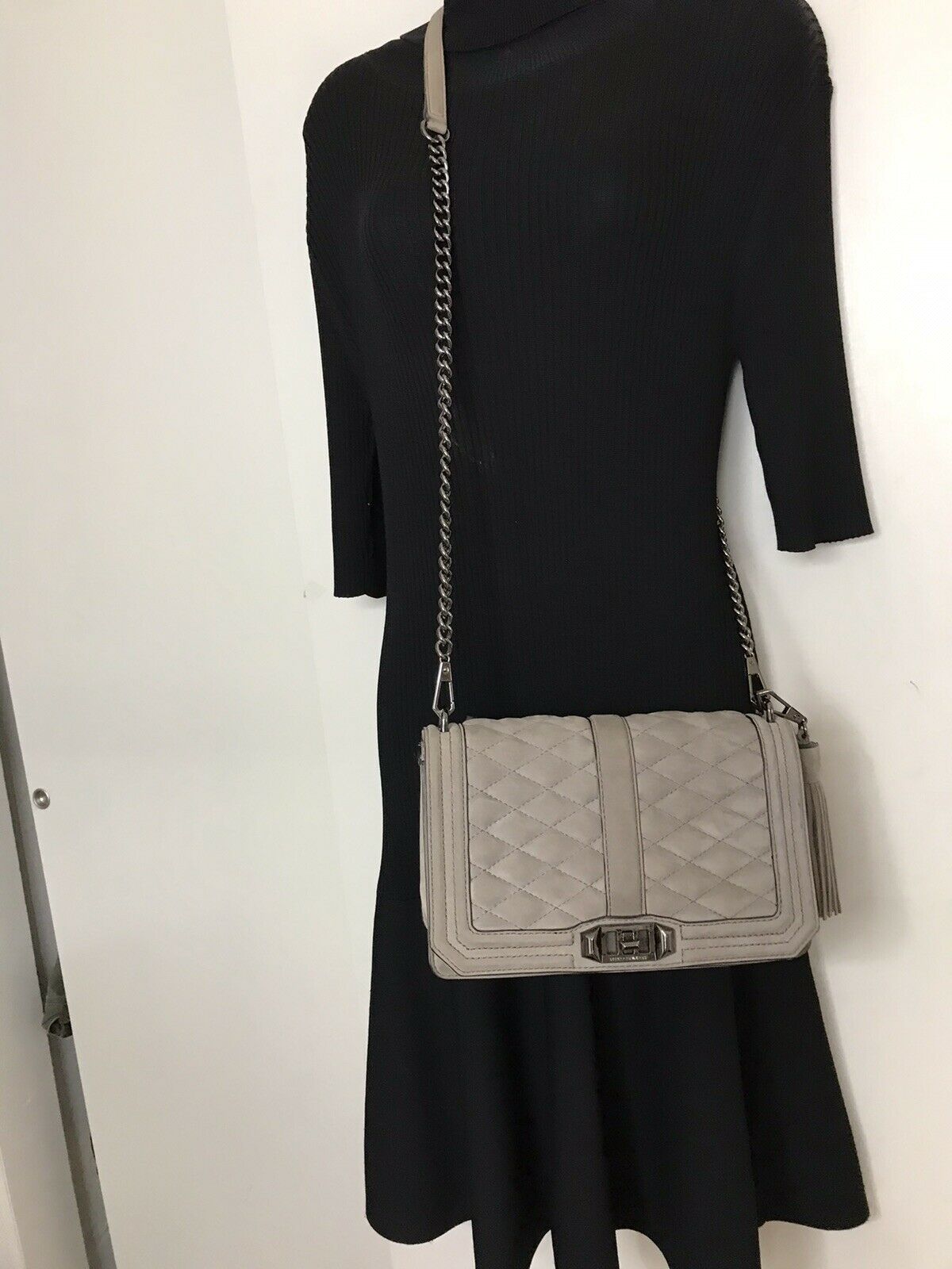 REBECCA MINKOFF Grey Suede Crossbody Chevron bag