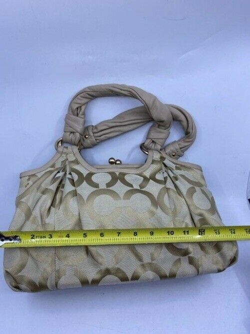 coach medium material pink beige fabric shoulder bag