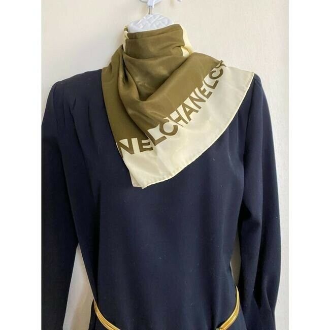 CHANEL Vintage Silk Ivory Scarf W/ iconic Chanel Lady design