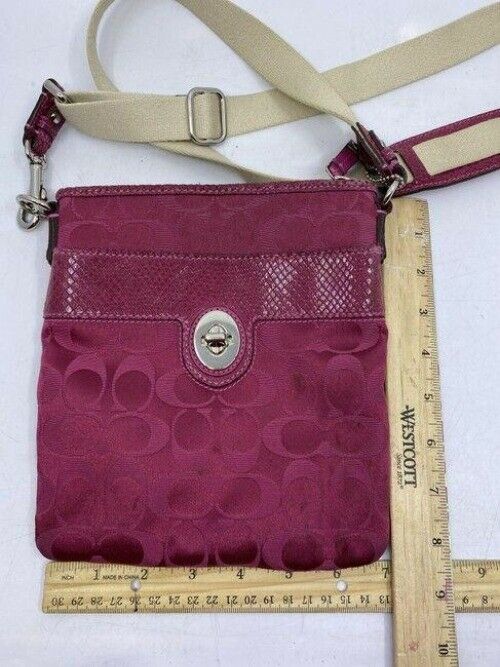 coach small purple beige fabric cross body bag