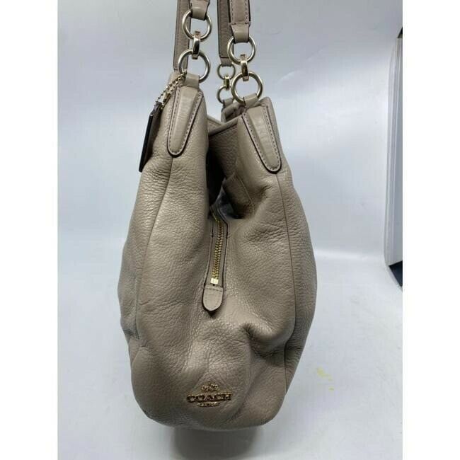 coach large eddie triple compartment beige leather shoulder bag