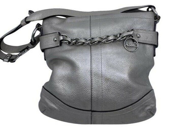Coach Front Chain Weave Gun Metal Leather Shoulder Bag