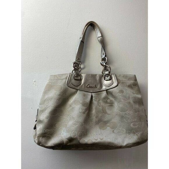 COACH Large Silver Jacquard Fabric Tote Bag