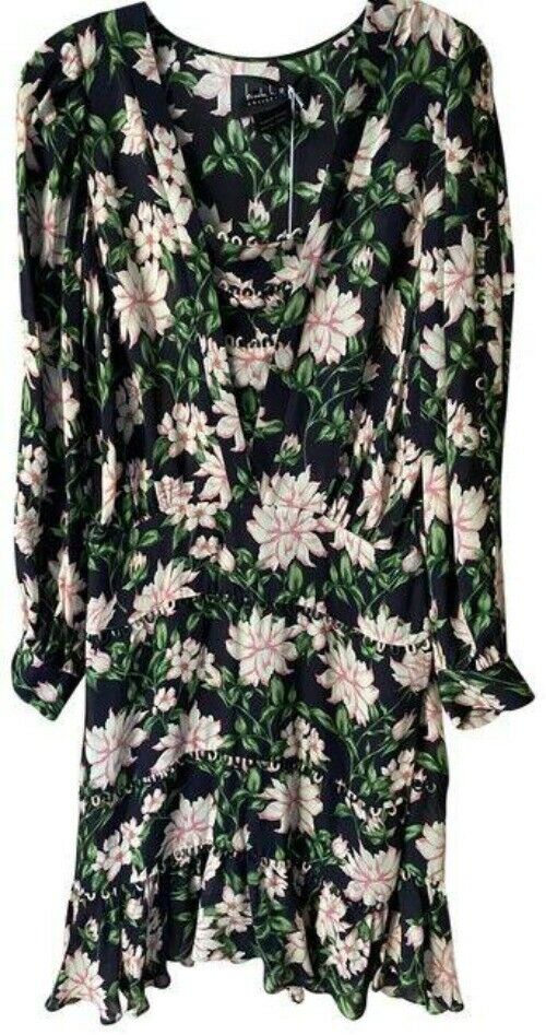 Nicole Miller Black Green Pink New Floral Msrp Short Casual Dress