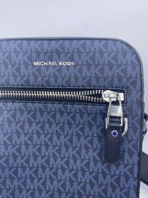 Michael Kors Henry Flight Blue Logo Canvas Cross Body Bag