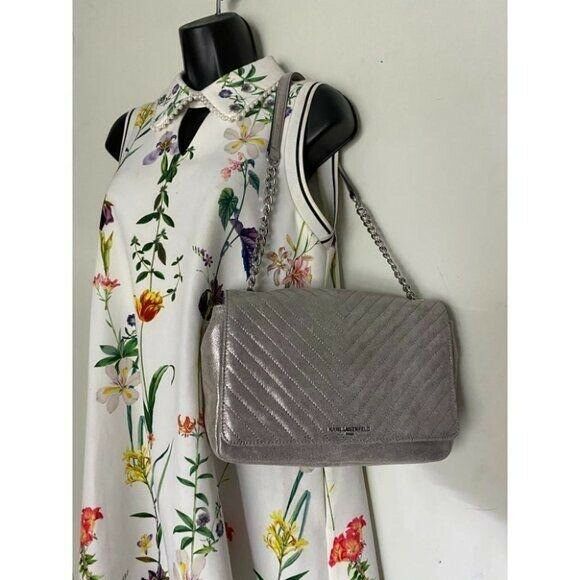 Karl Lagerfeld Gray Silver Leather Shoulder Bag