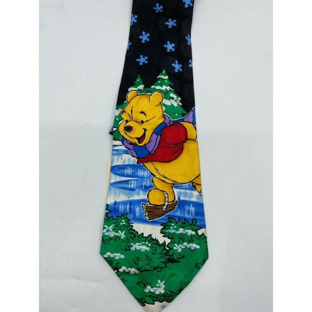 New! Winnie The Pooh Blue Green Christmas Theme Neck Tie Msrp 35