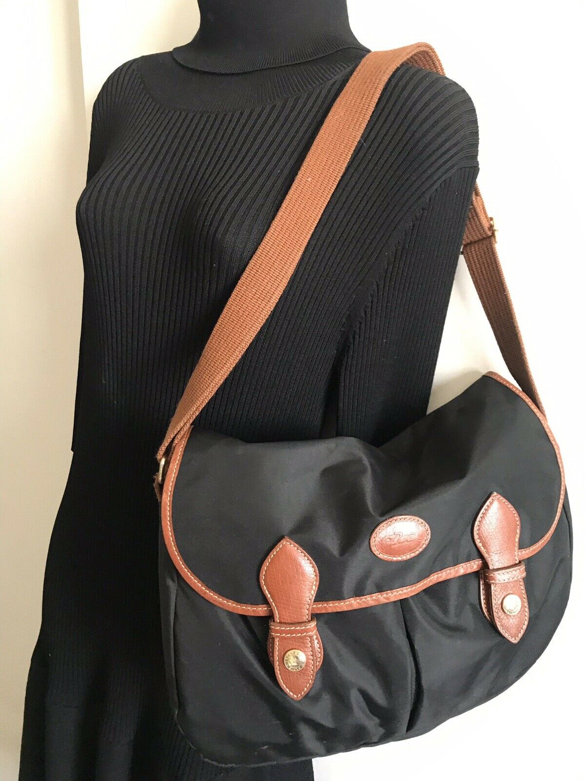 LONGCHAMP Medium Black Nylon Crossbody Bag