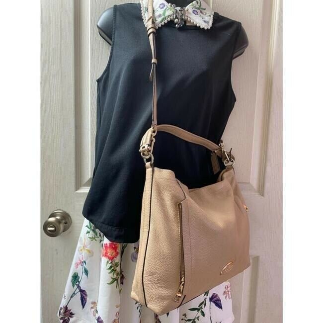 coach medium w adjustable strap tan leather cross body bag