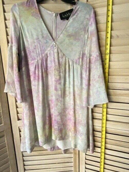 Nicole Miller Multicolor New Opal Dye Bell Sleeve Msrp Short Casual Dress