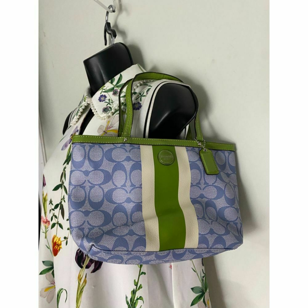 Coach Green Blue Coated Canvas Signature Handbag