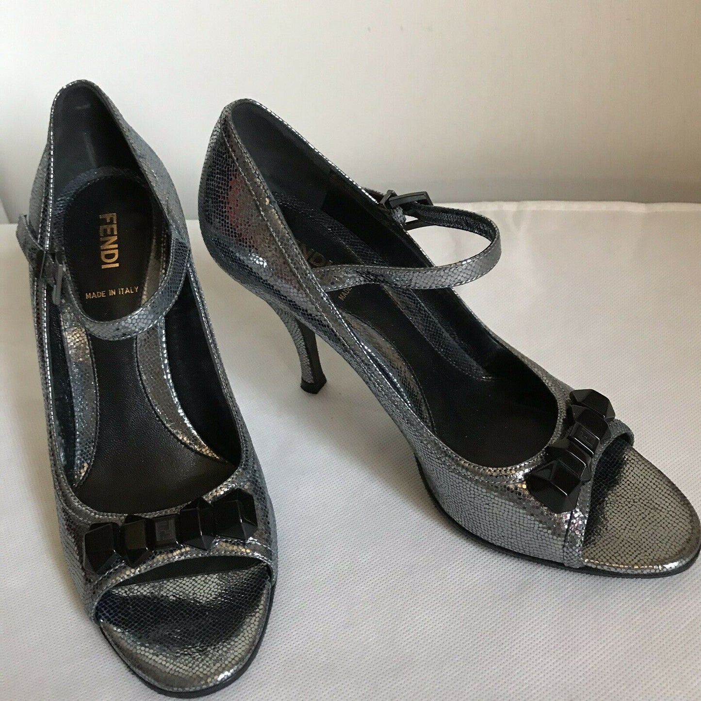 FENDI Pewter High Heel Peep Toe 37