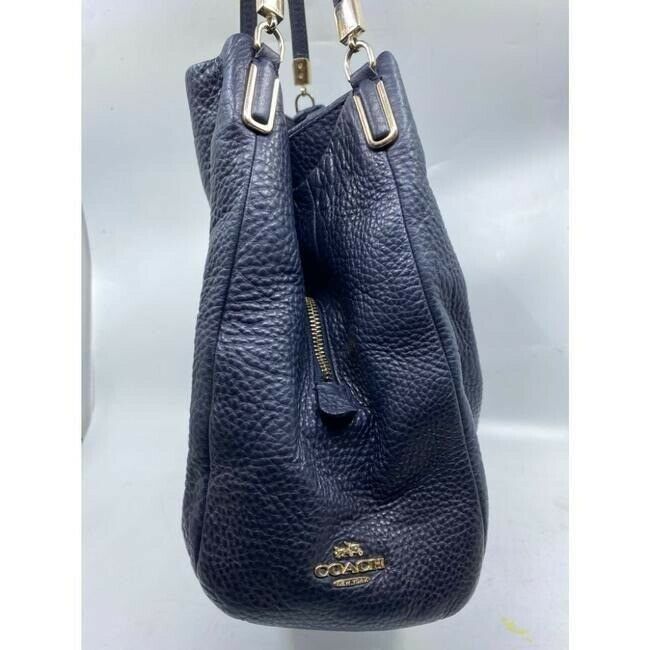 coach large eddie triple compartment navy leather shoulder bag