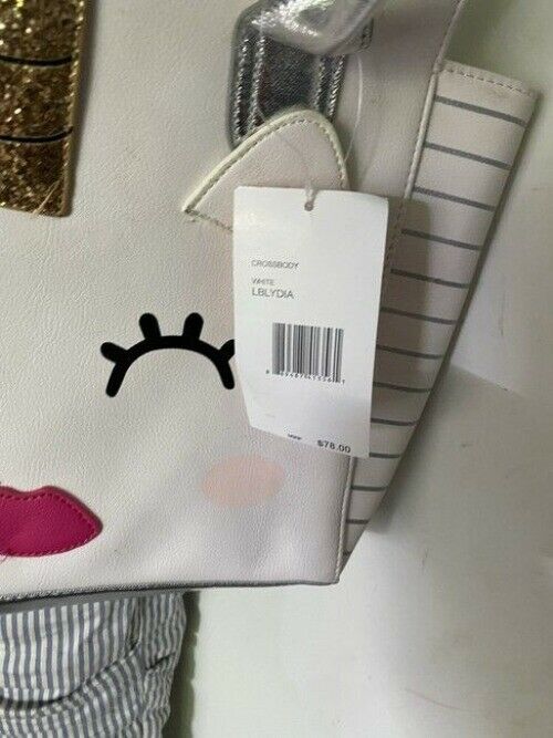 Betsey Johnson Love Kissing Unicorn White Faux Leather Shoulder Bag