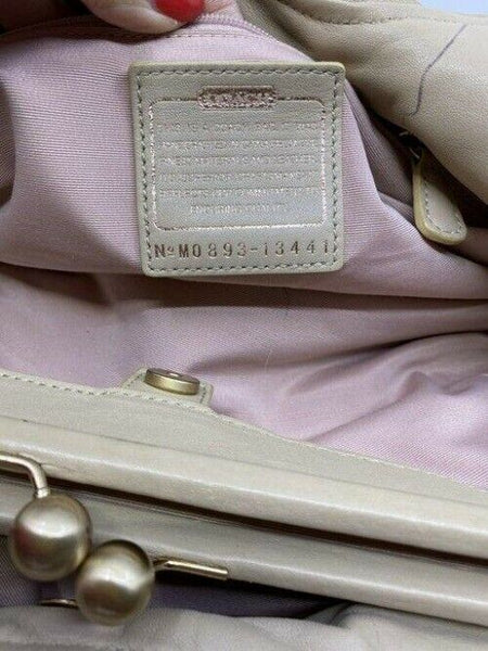 coach medium material pink beige fabric shoulder bag