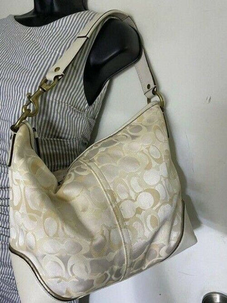 Coach Medium Tote Msrp Beige Silver Jacquard Fabric Shoulder Bag