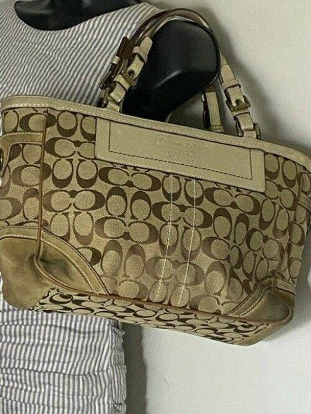 Coach Shoulder Bag Medium Msrp Beige Brown Jacquard Fabric Tote