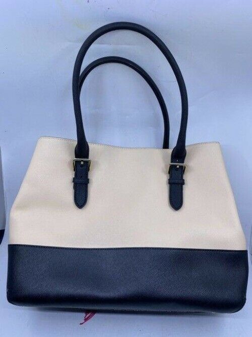 kate spade shopping xl w saffiano w detachable cream black leather tote