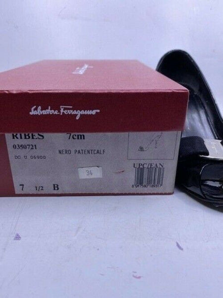 Salvatore Ferragamo Black Ribes Open Toe Bow Pumps Size Us