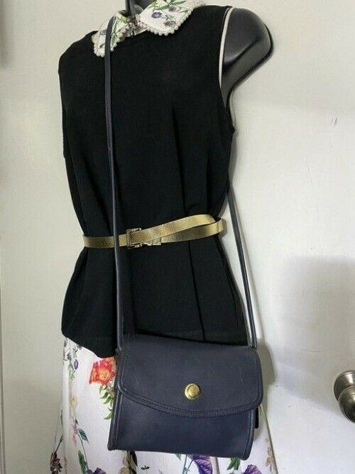 coach vintage flap navy leather cross body bag