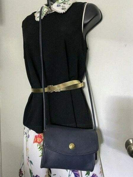 coach vintage flap navy leather cross body bag
