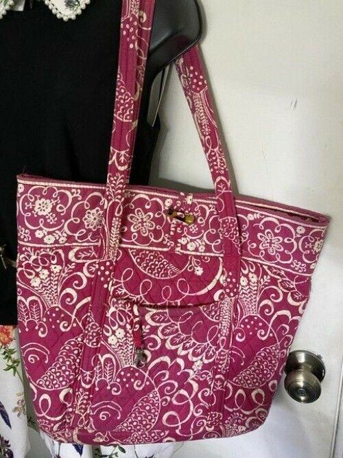 vera bradley bag large quilted pink white fabric tote
