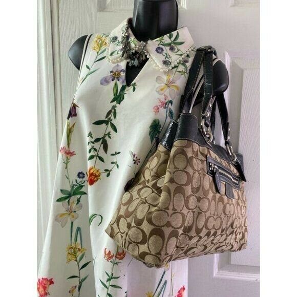 COACH Large Tan Black Jacquard Fabric Tote Bag