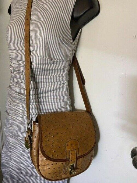 Dooney and Bourke ostritch flap brown leather cross body bag