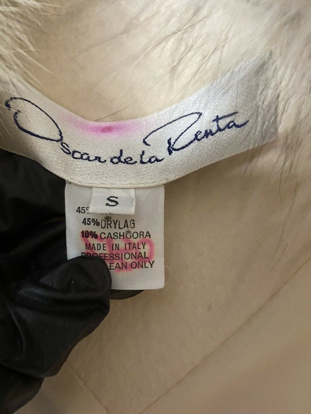 OSCAR DE LA RENTA Embellished Cream Long coat W Fur Trim Small