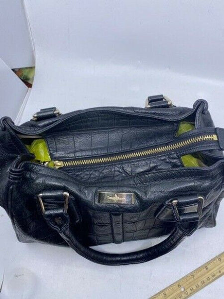 Cole Haan Croc Embossed Black Leather Shoulder Bag