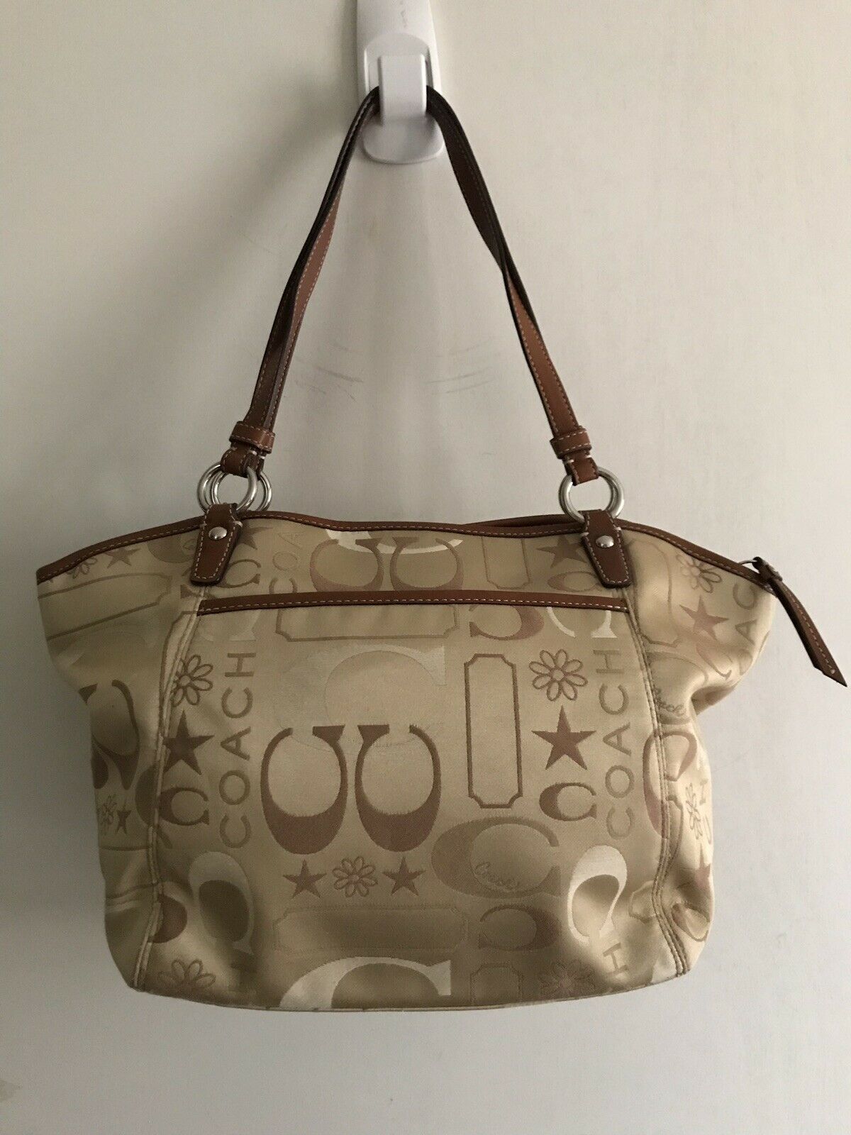 COACH Khaki Medium/Large Satin Monogram Tote
