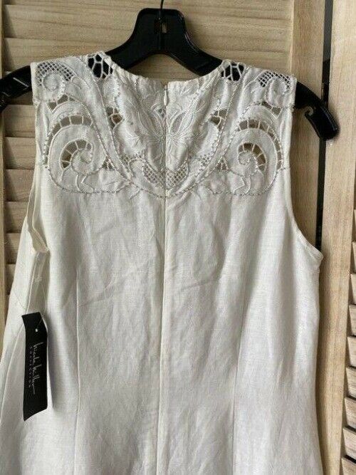 Nicole Miller white w linen w emroidery detail msrp short formal dress