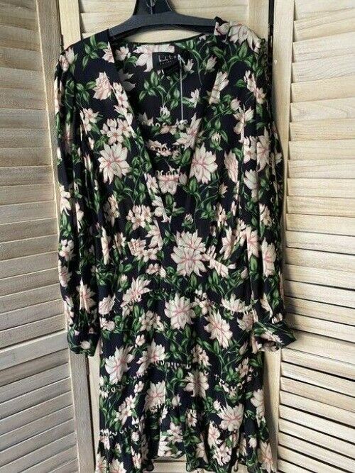 Nicole Miller Black Green Pink New Floral Msrp Short Casual Dress