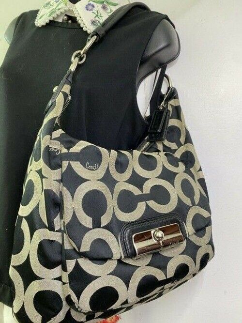 coach bag cream black fabric tote
