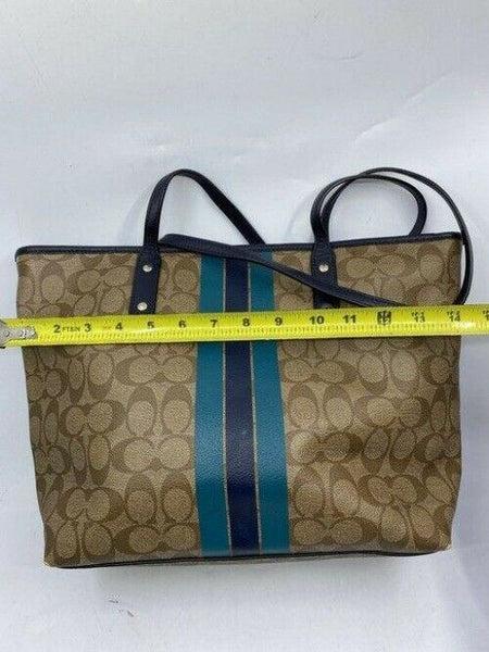 coach shopping beige navy coated canvas tote
