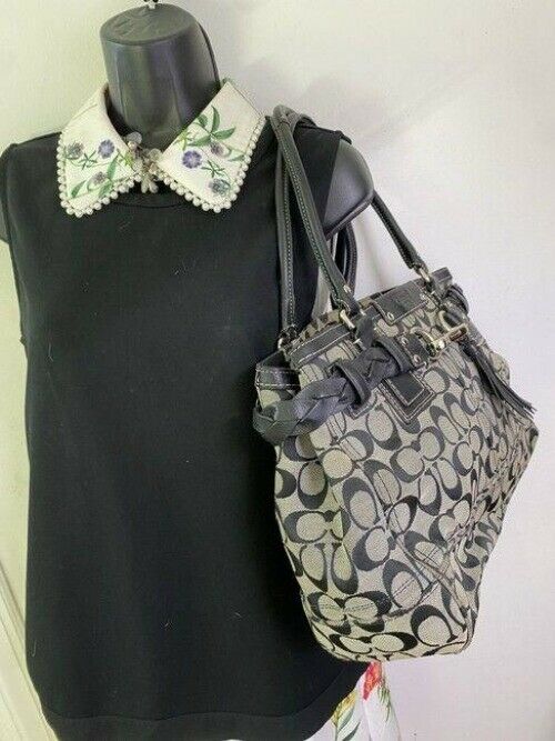 coach bag cream black fabric tote