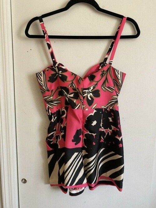 milly pink black white new floral print spaghetti strap small tank topcami