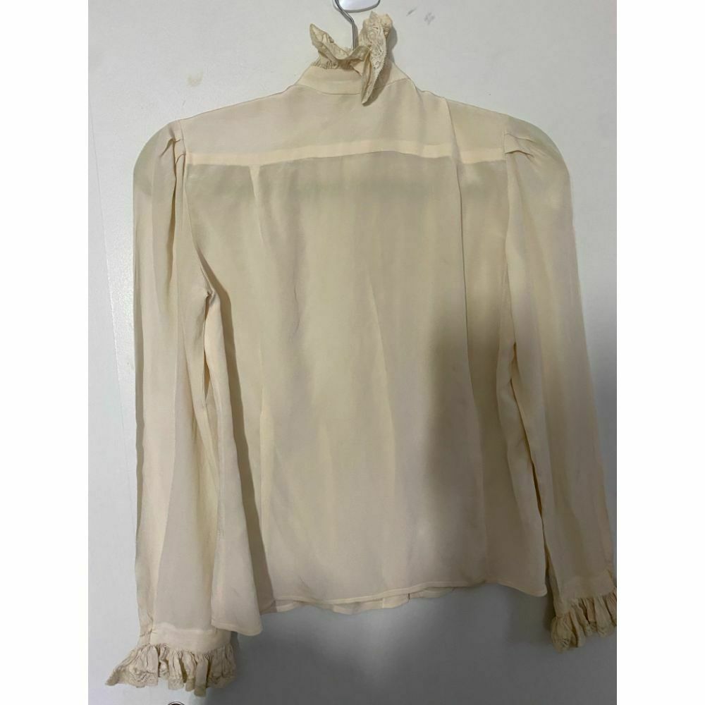 Oscar de la Renta Silk Long Sleeves Top Cream Size 6