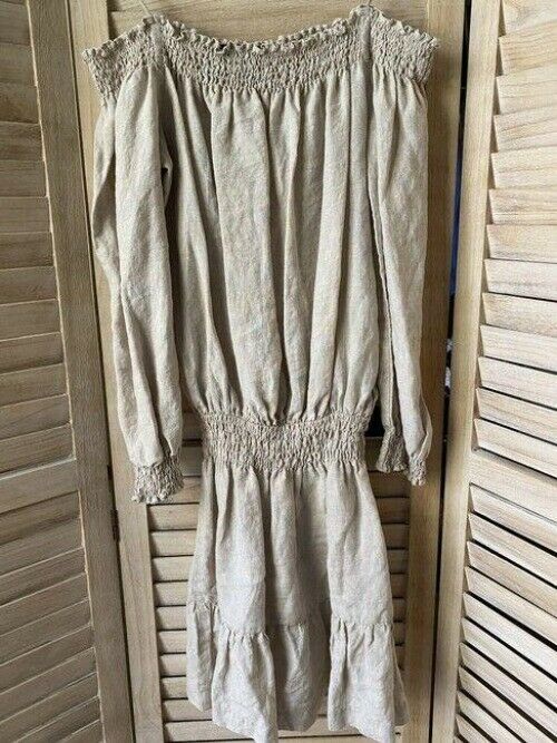 Nicole Miller khaki new linen off the shoulder msrp mid length short casual dres
