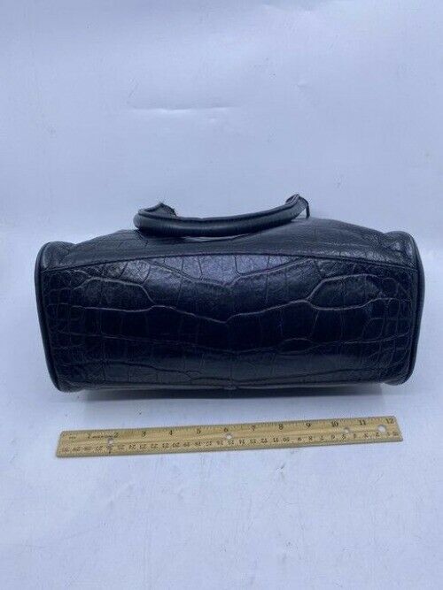 Cole Haan Croc Embossed Black Leather Shoulder Bag