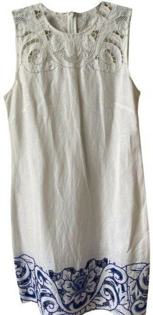 Nicole Miller white w linen w emroidery detail msrp short formal dress