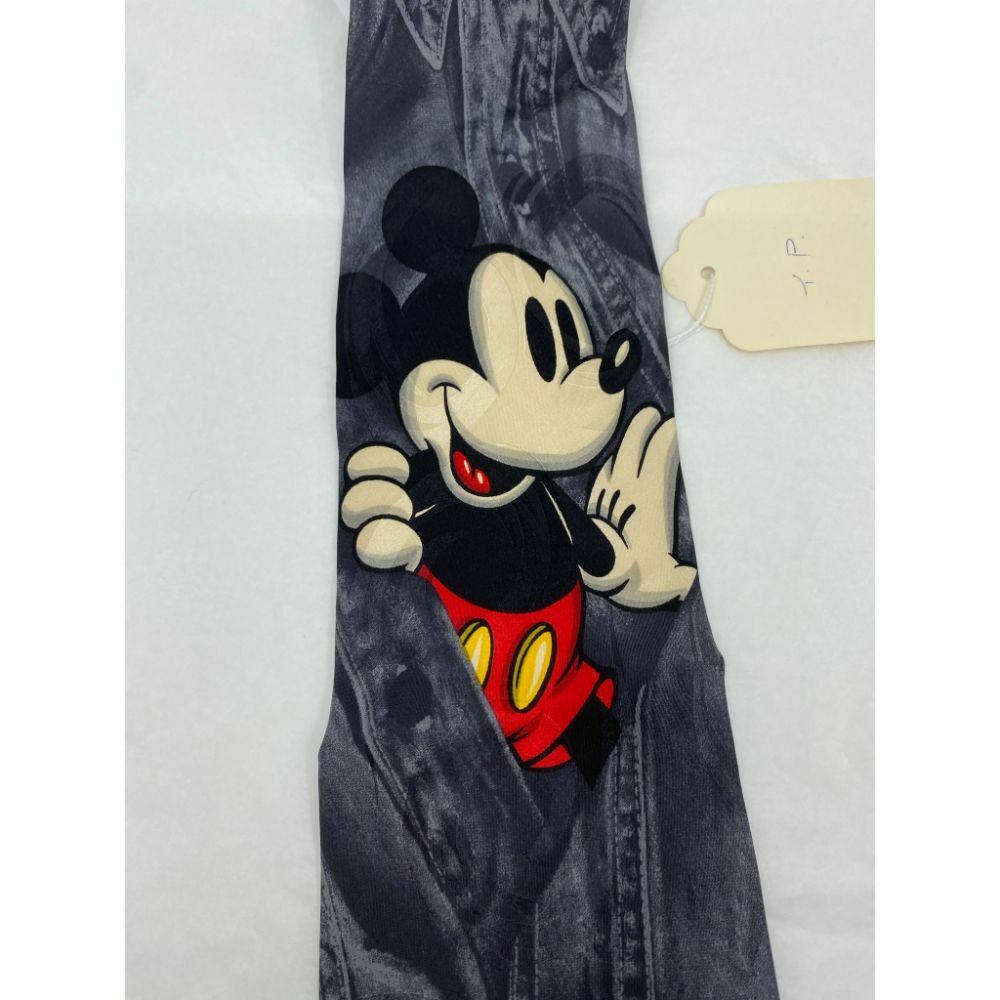 New! MICKEY MOUSE Disney Neck Tie Gray White 100% Silk Handmade