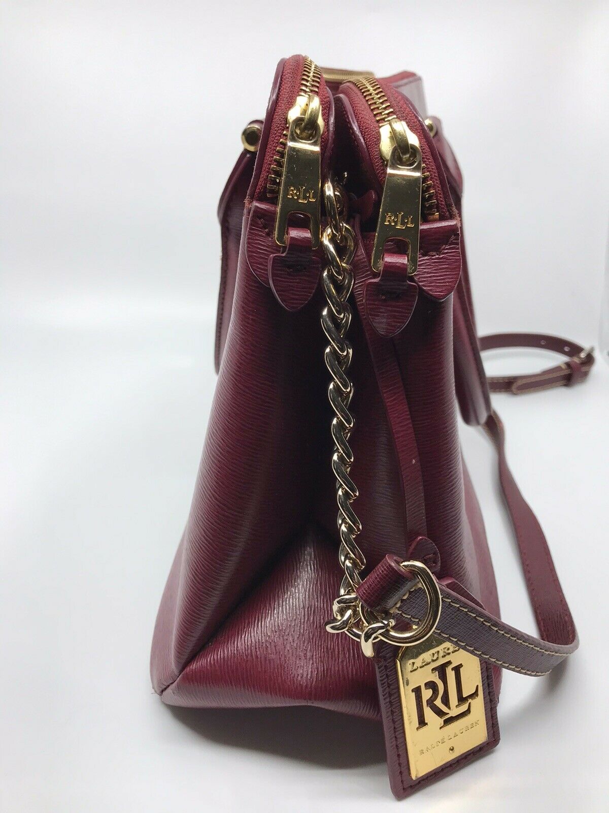 RALPH LAUREN Medium Brown Leather Logo Tote
