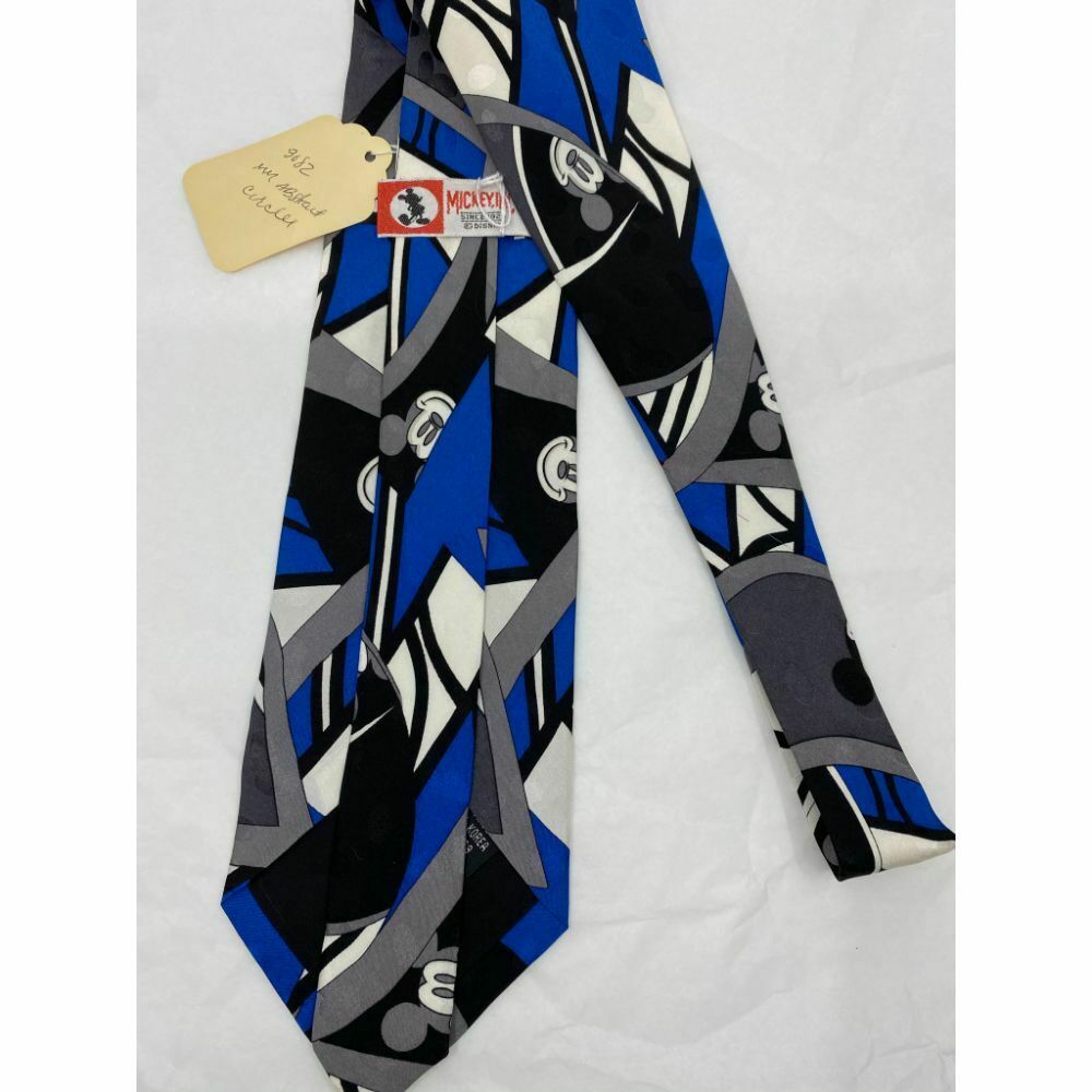 New! MICKEY MOUSE Disney Neck Tie Blue Black White 100% Silk Handmade