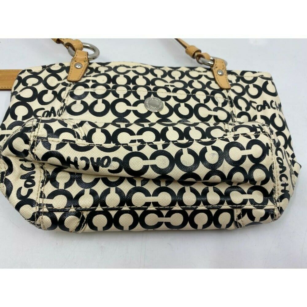 Coach Cream Black Coated Canvas Signature Handbag