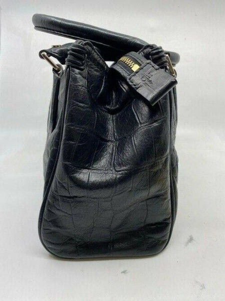 cole haan croc embossed handbag black leather tote