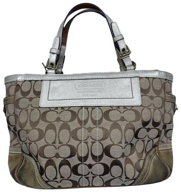 Coach Shoulder Bag Medium Msrp Beige Brown Jacquard Fabric Tote