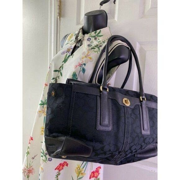 COACH Large Black Jacquard Fabric Tote Bag